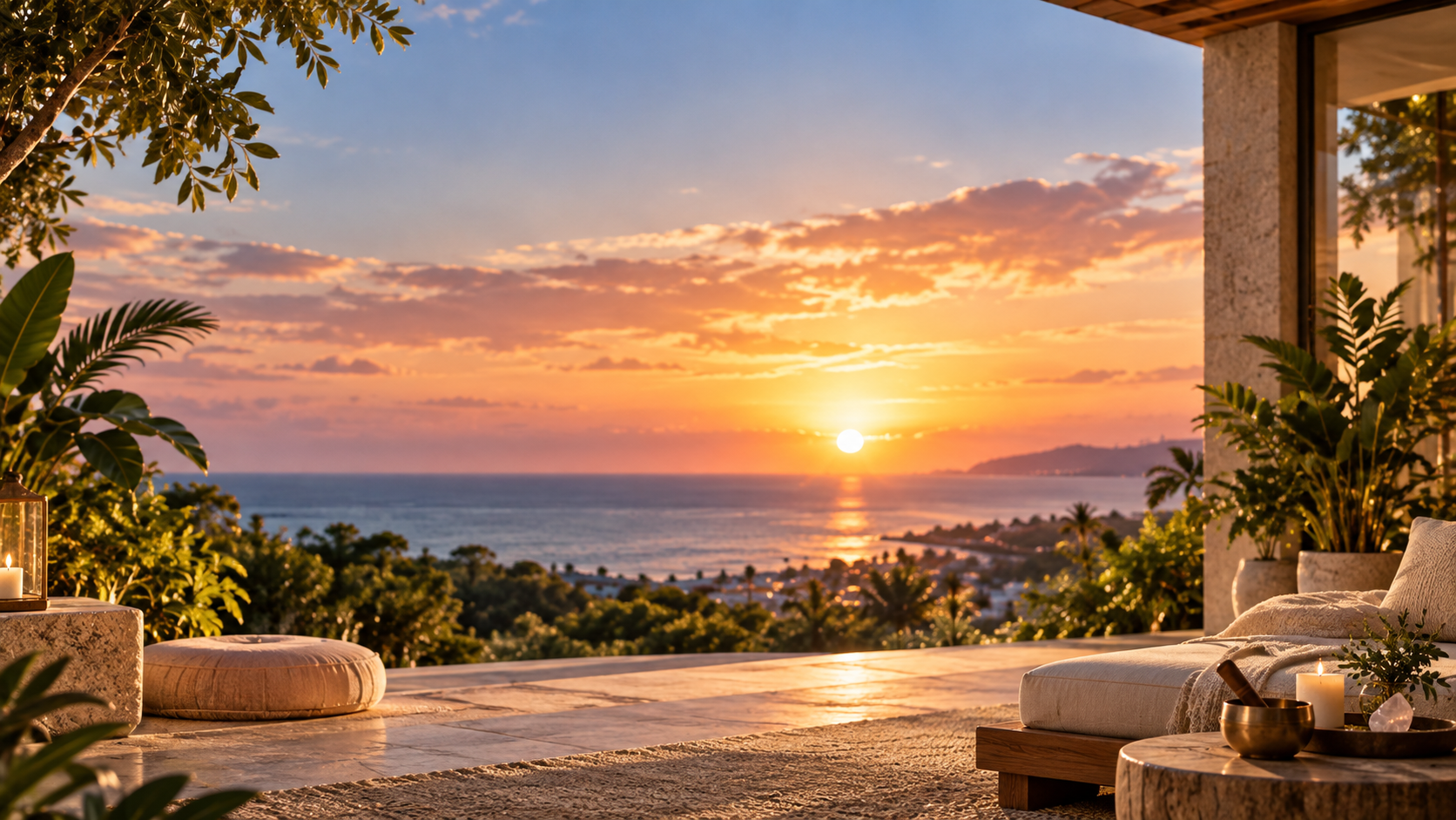 Imagen conceptual de una terraza al atardecer para una experiencia RENASER